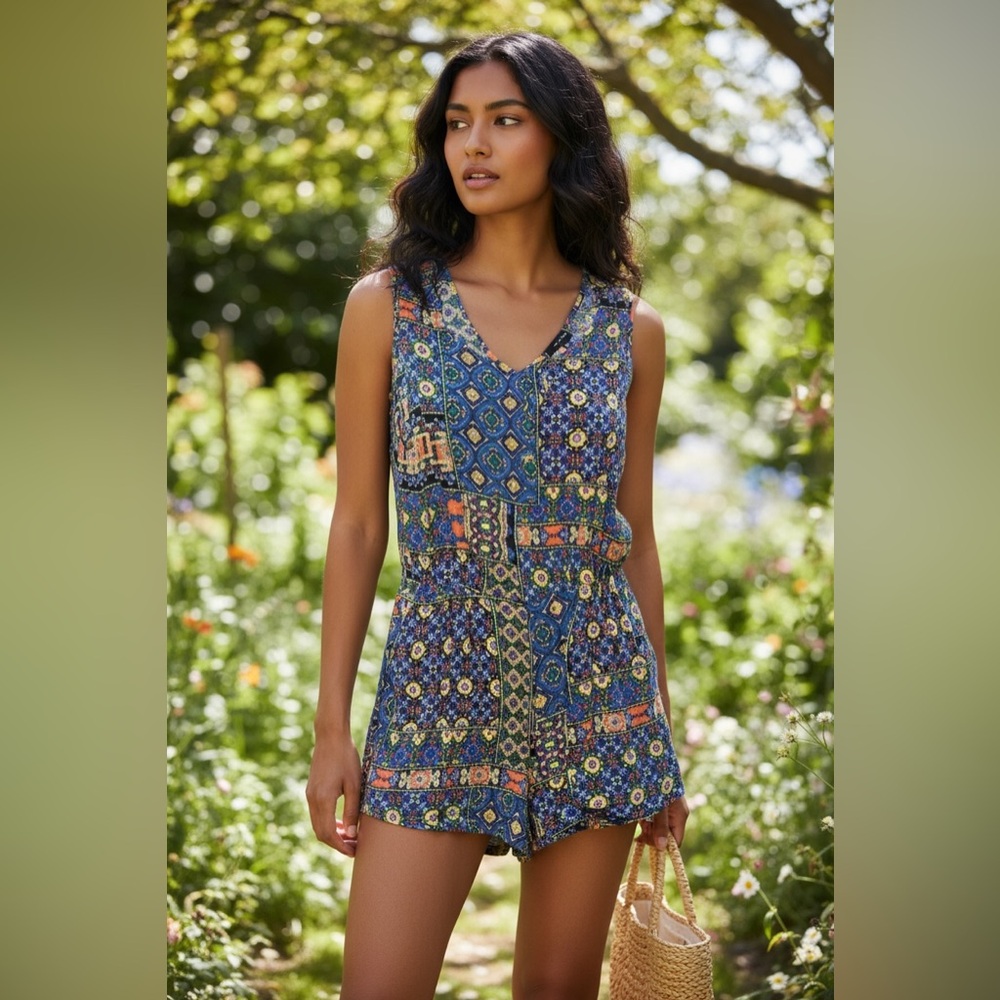 Colorful Patterned Sleeveless Romper